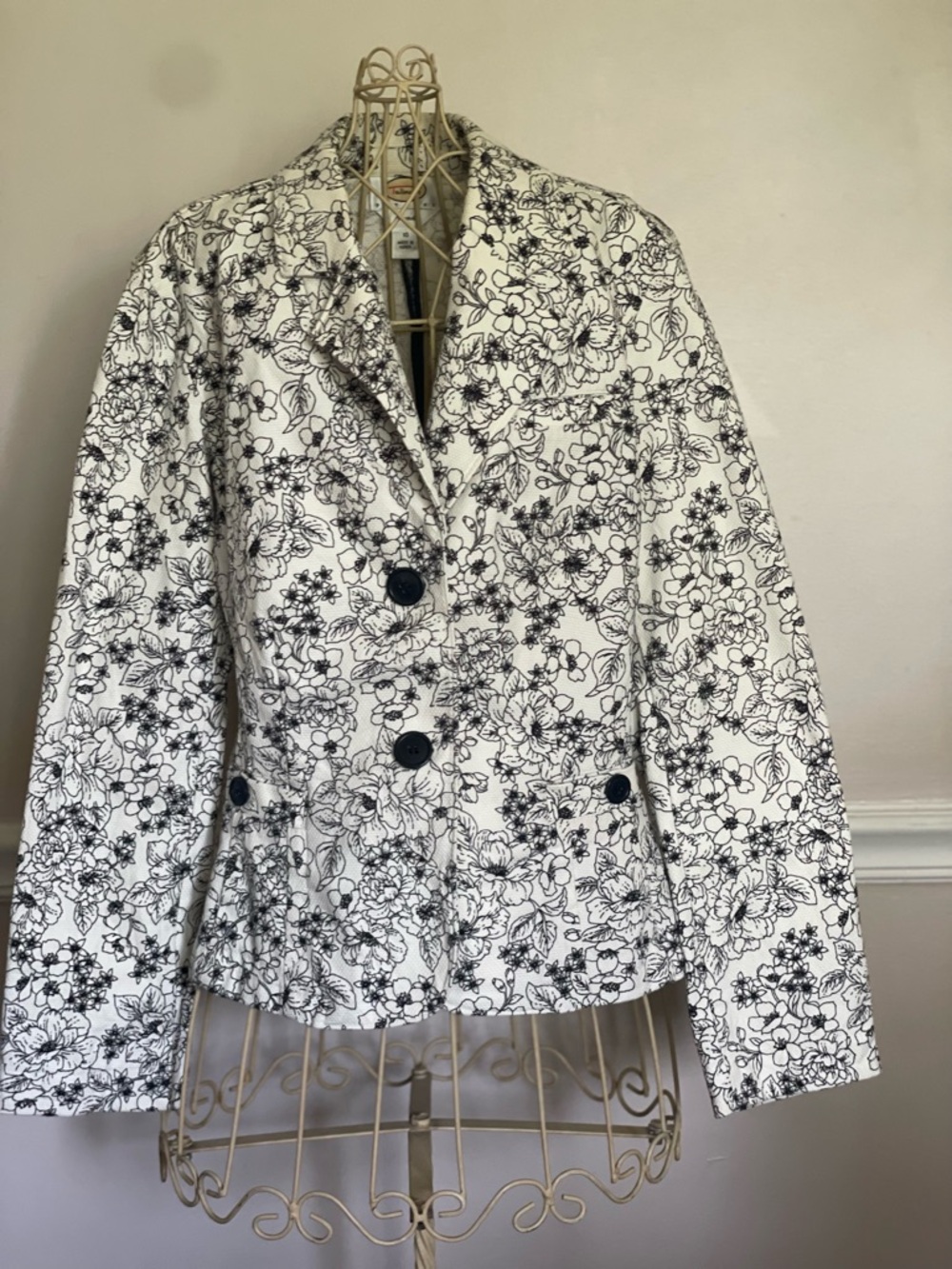 Talbots Black & White Floral Double-Breasted Blazer